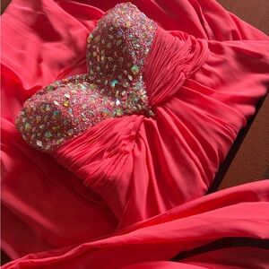 Eureka Strapless Coral Dress with Embellished Bodice